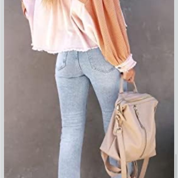 Waffle knit Chic Women's Oversized Orange and Pink Utility Jacket w/pockets - Picture 3 of 13